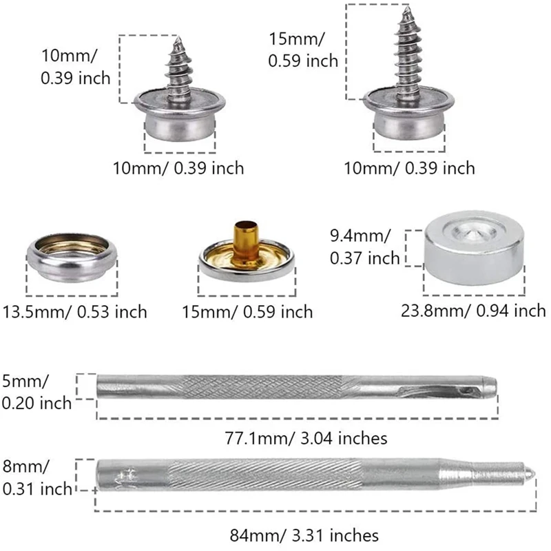 Fasteners Kit, Stainless Steel Screw Snaps Button Replacement Press Stud Kit With Tool For Boat Covers Tents Tarpaulins