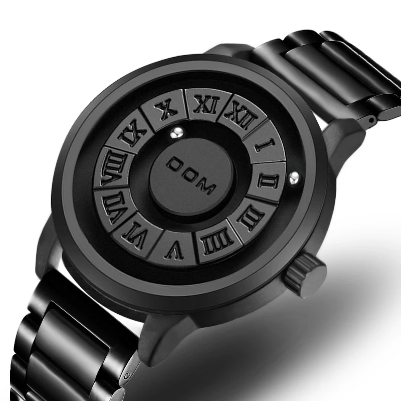 

DOM 1345, верхний ремешок для бизнеса, ремешок из нержавеющей стали, черные креативные прокрутки, бусины, магнитная сила, водонепроницаемые наручные часы, подарок