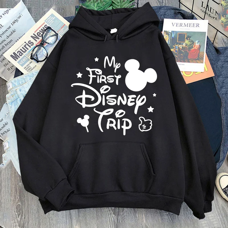 سترة نسائية بقلنسوة عالية الشارع بأكمام طويلة 2024 رحلة ديزني مطبوعة هاراجوكو سترة بقلنسوة على الطراز القوطي غير رسمية ملابس الشارع