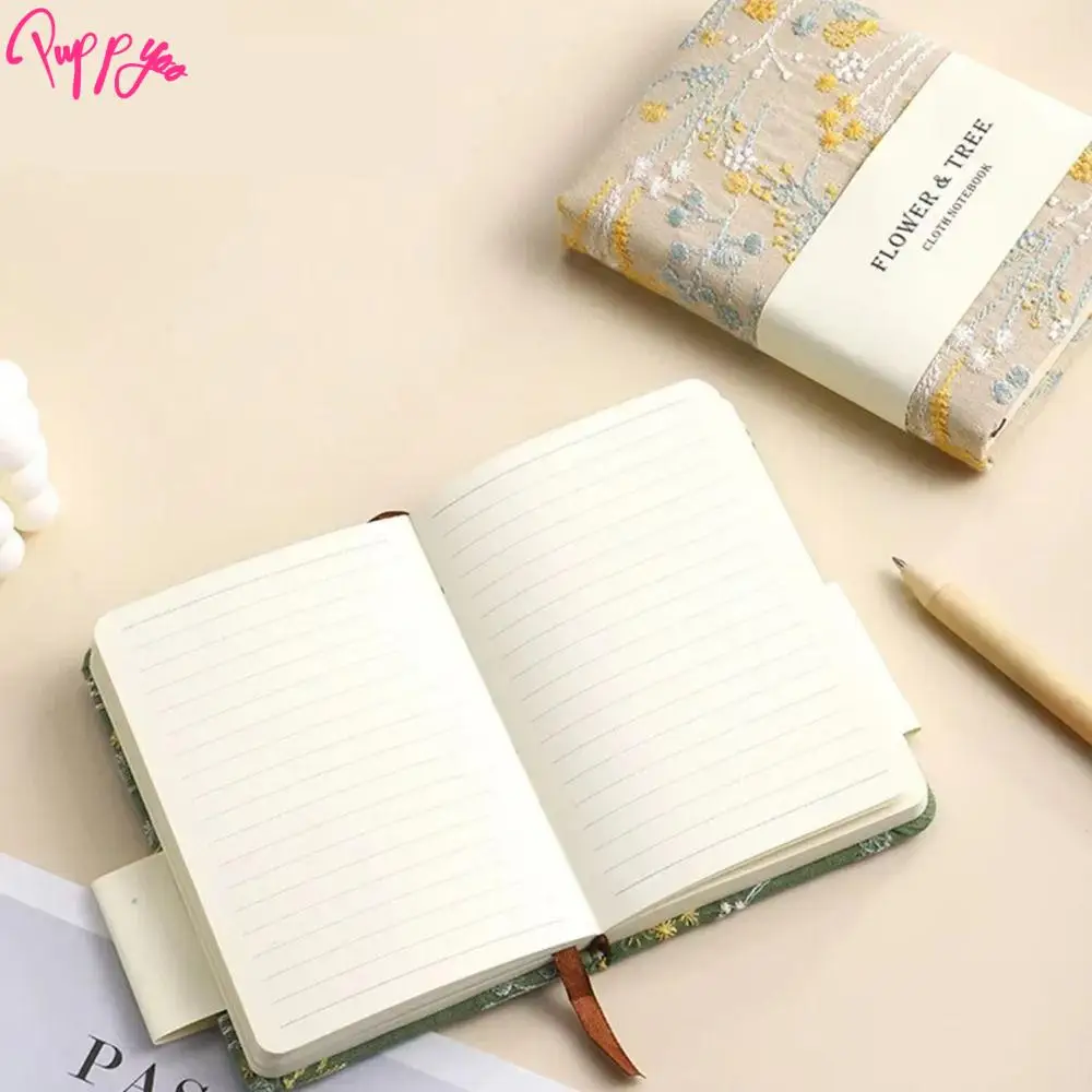 256 Pages Embroidered Pocket Notebook Ultra-Thick Fabric Cover Student Notepad Cotton Cloth Binding Multi-Purpose