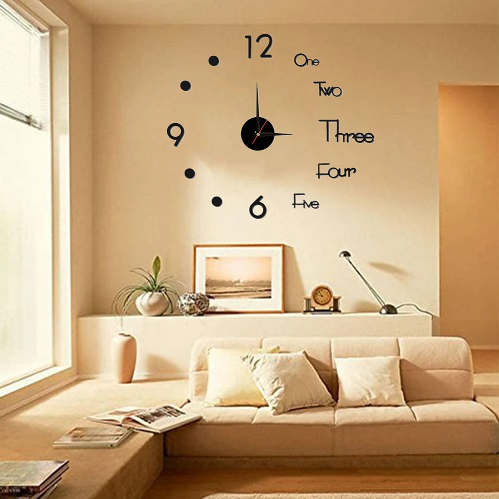 40/90cm 3D Roman Numeral Acrylic Mirror Wall Clock Sticker Fashion DIY Quartz Clocks Watch Home Decoration Living Room Stickers