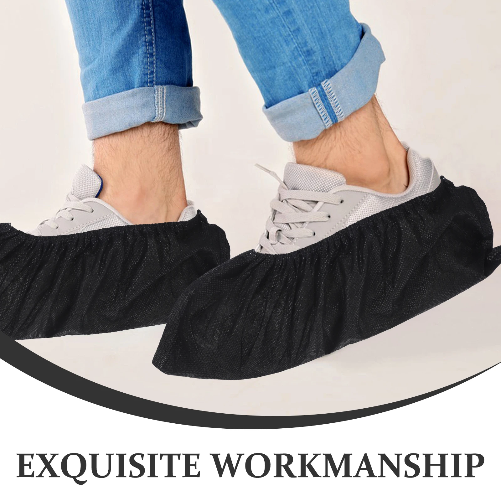 

100pcs Black Shoe Cover Thick Non-Woven Disposable One Size Protective Footwear For Lab Salon Workshop Use Household Cover