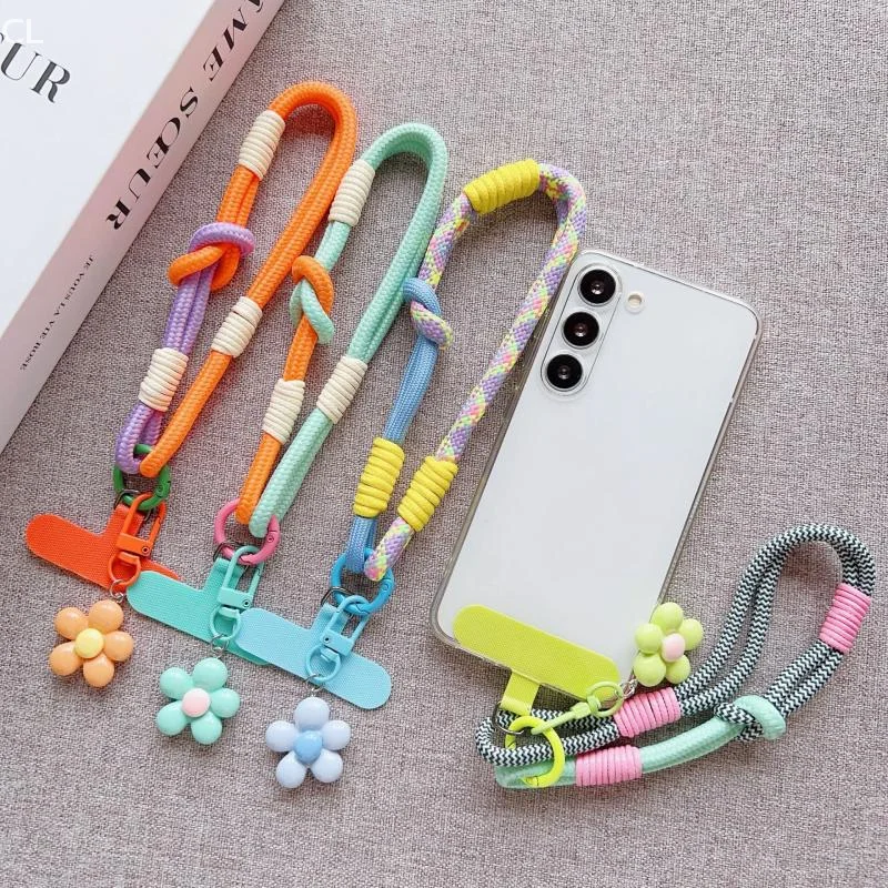 

Cell Phone Lanyard Braided Flower Design; Portable Nylon Ring Cord Wrist Strap with Detachable Keychain
