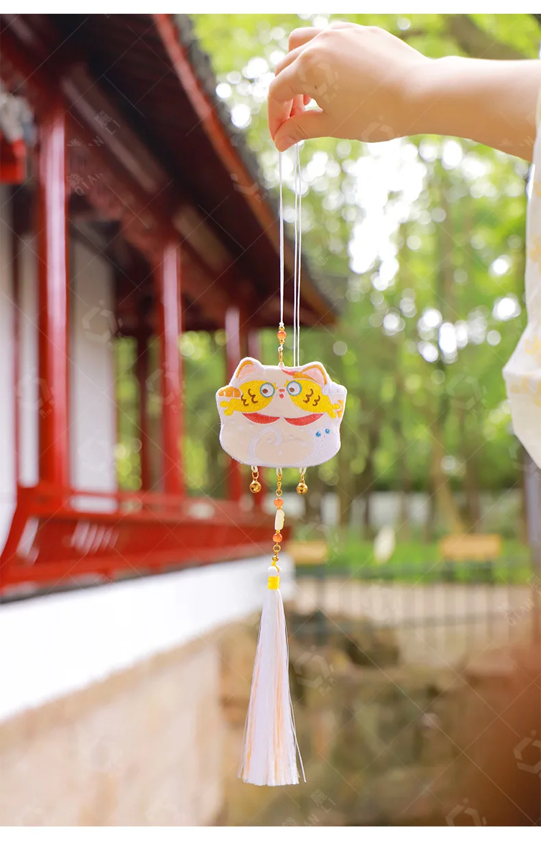 Sachet de cou de poisson rouge brodé, pendentif chat porte-bonheur, accessoires Hanfu, pendentif audipendant