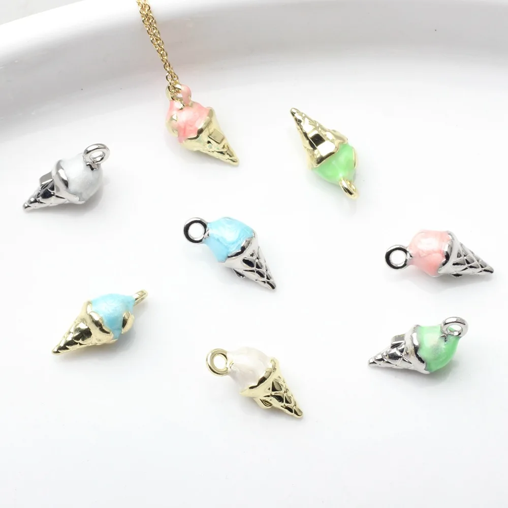 New style 50ps/lot color drop oil cartoon ice cream shape metal floating locket charms diy jewerly earring/bracelet accessory