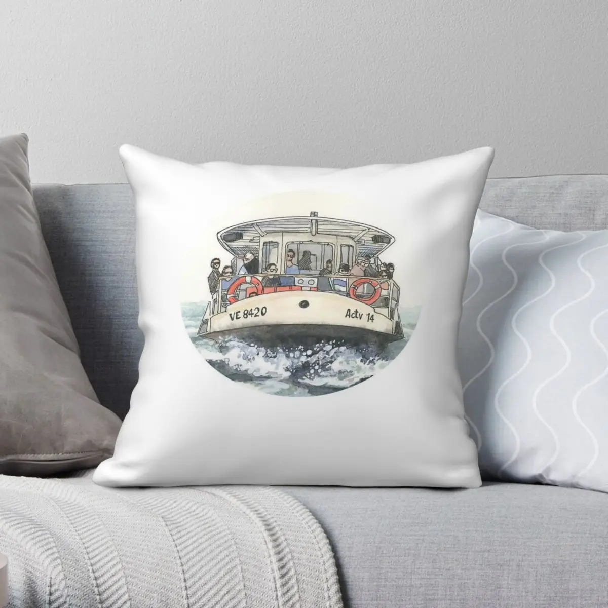 Venice Vaporetto Watercolour Square Pillowcase Polyester Linen Velvet Pattern Decorative Throw Pillow Case Home Cushion Cover