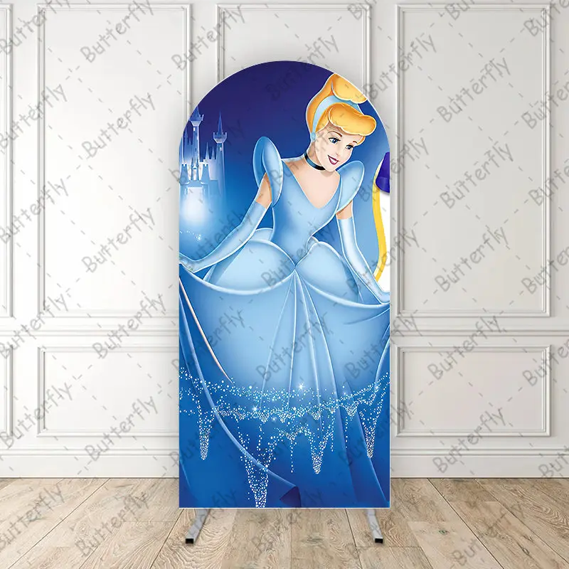 Disney Dreamy Castle Princess Cinderella Magic Blue Dress Custom Arch Backdrop  Cover Girls Birthday Party Background Decoration