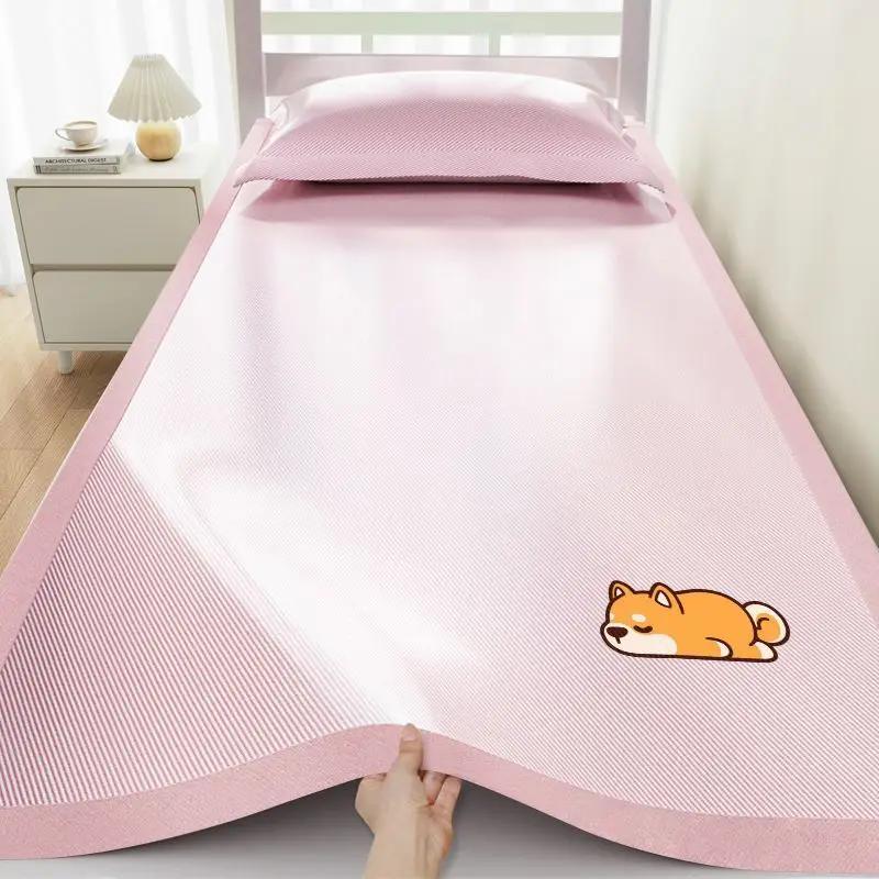summer-student-dormitory-ice-silk-cooling-mat-three-piece-set-single-machine-washable-water-washed-mat-new-model-bedding