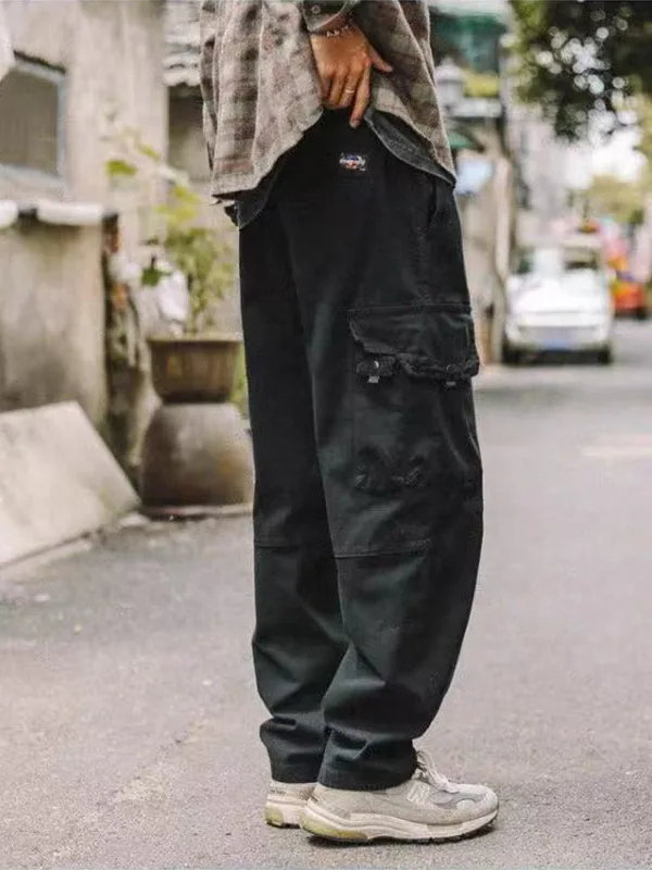 

Мужские повседневные рабочие брюки прямого кроя с большими карманами, черные, в стиле High Street Fashion, весенне-осенние, плотные, комфортные, от модного бренда