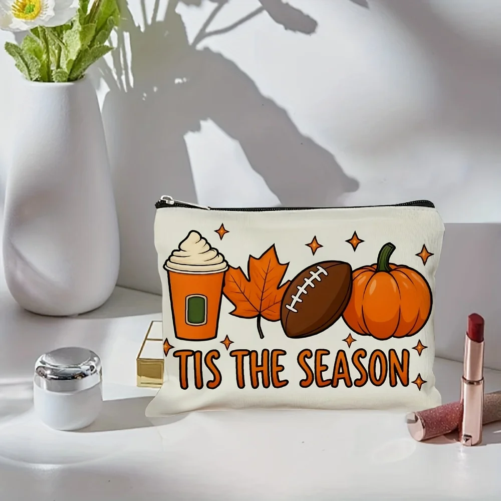 秋のカボチャのメイクアップバッグ - 多機能ジッパーポーチ、ジュエリー収納バッグ、旅行に最適なジッパー付き小型収納バッグ