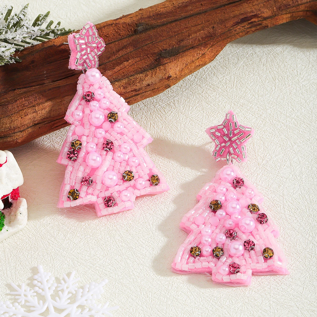 

Pink Color Rice Beads Star Christmas Tree Dangle Earrings For Women Bohemia Handmade Beaded Holiday Ear Jewelry Cute Party Gift