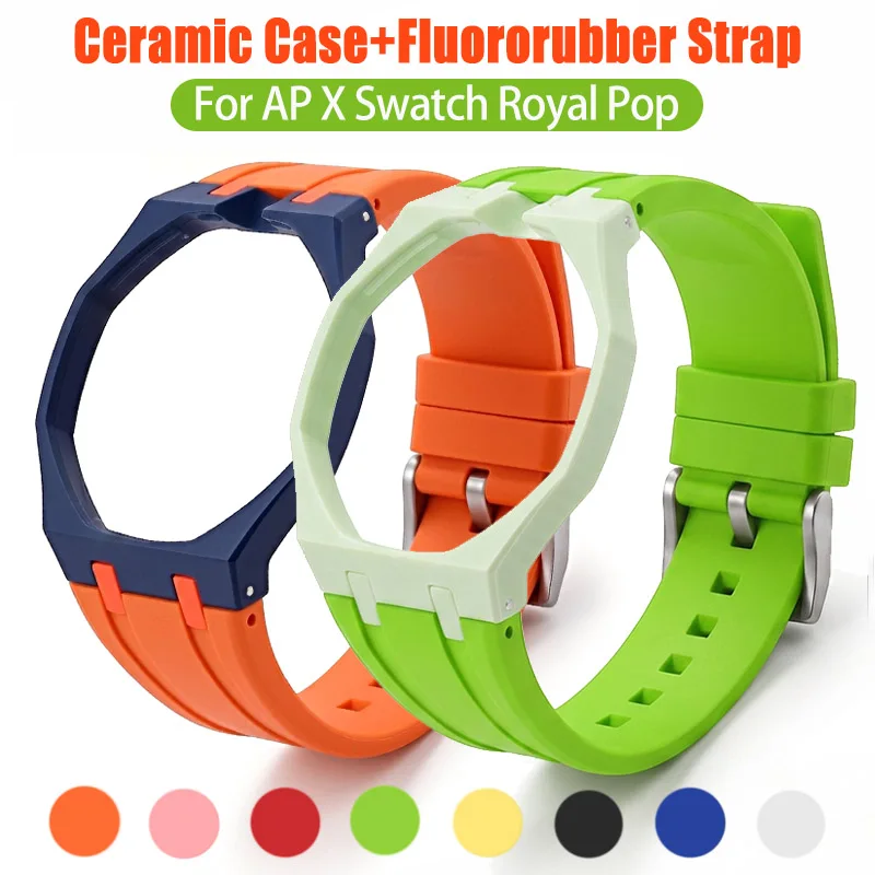 ceramic-case-fluororubber-watch-strap-for-ap-x-swatch-royal-pop-pocket-watchband-modification-pocket-changer-to-wristwatch