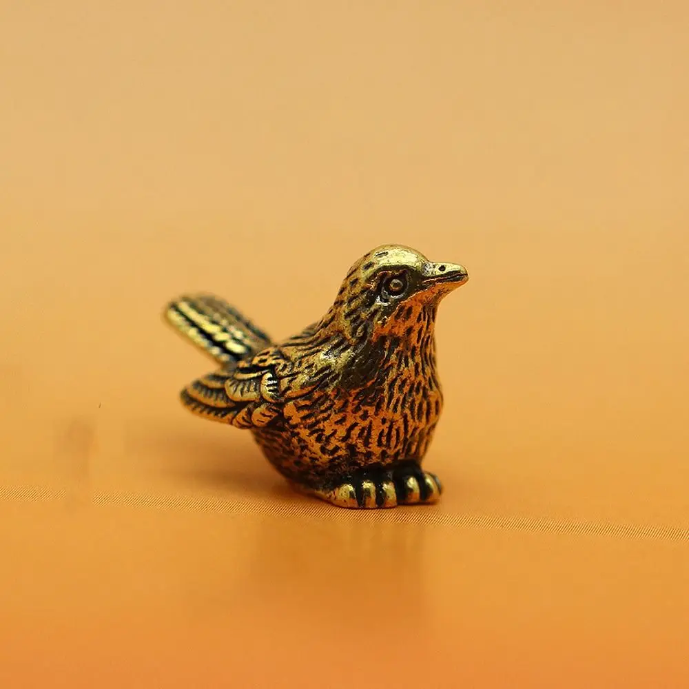 Cute Brass Sparrow Statue Vintage Copper Miniature Sparrow Tea Pet Lucky Handmade Sparrow Miniature Figurines