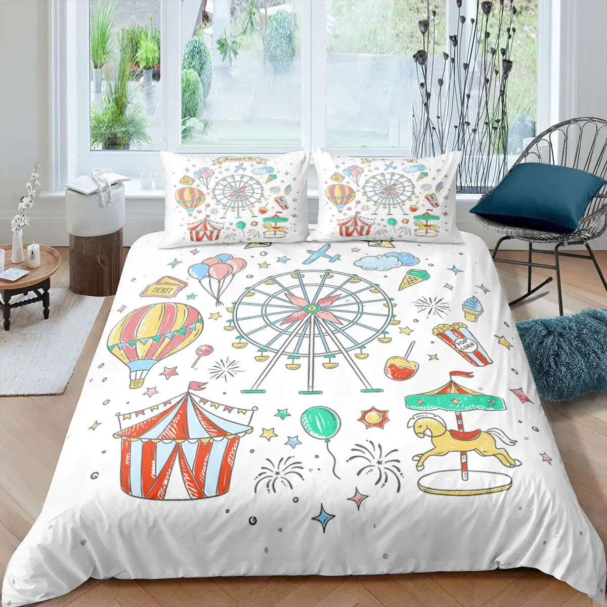 

Ferris Wheel Bedding Set, Washable Quilt Cover for Kids Boys Girls, Breathable Decor 1 Duvet Cover with 2 Pillow Cases Full Size