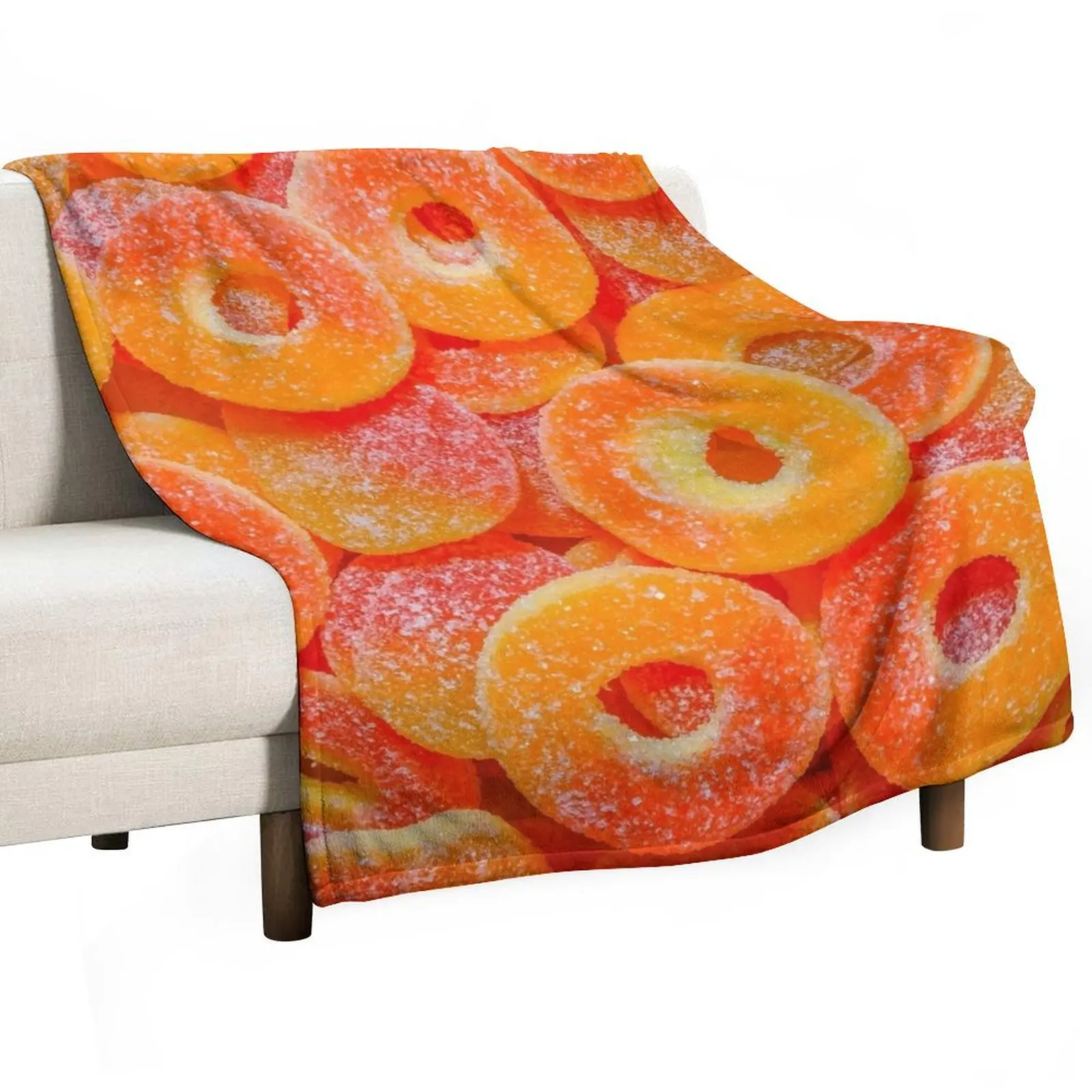 Sour Peach Slices and Rings Gummy Candy Photograph Throw Blanket funny gift Hairy decorative Sofa Quilt Blankets