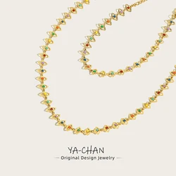 YACHAN 18K Gold Plated French Stainless Steel Necklace for Women Colorful Enamel Charm Clavicle Choker Jewelry Set