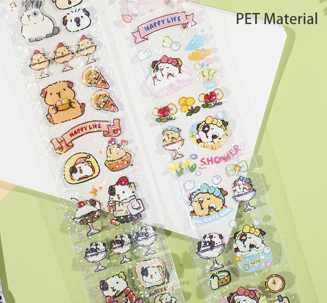 Cute Sequin Tape Stickers Transparent Pet Stickers Kawaii Girls Student Stationery for DIY Handbook Decorative Gift Wrapping