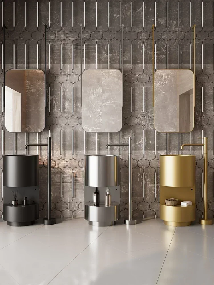 Golden Round Column Bathroom Floor-to-ceiling Washbasin Hotel Basin Stainless Steel Hot sales
