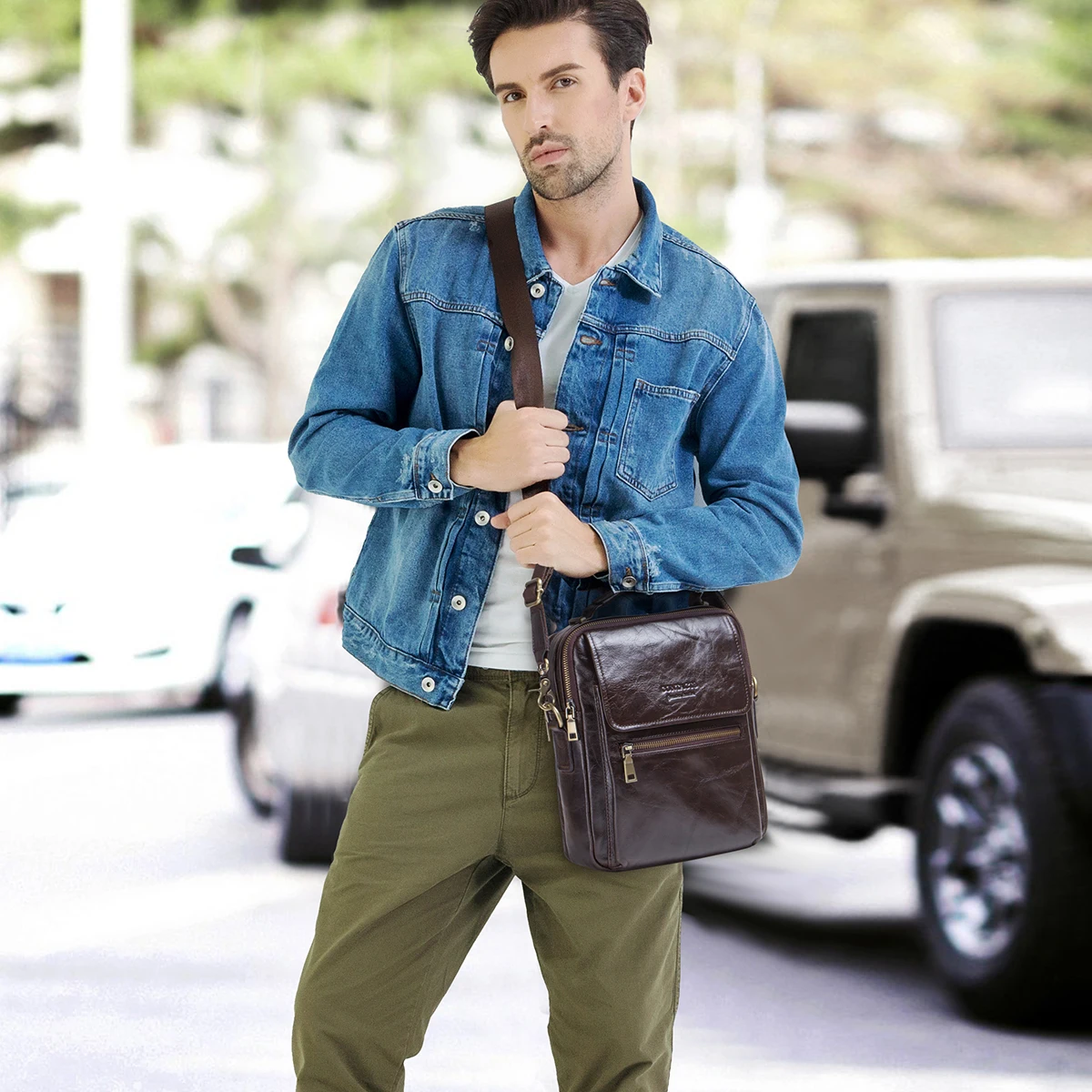 Torby na ramię z prawdziwej skóry dla mężczyzn Retro Messenger Bag Crossbody Bags Wysokiej jakości torba męska Torba podróżna na iPada 9,7"