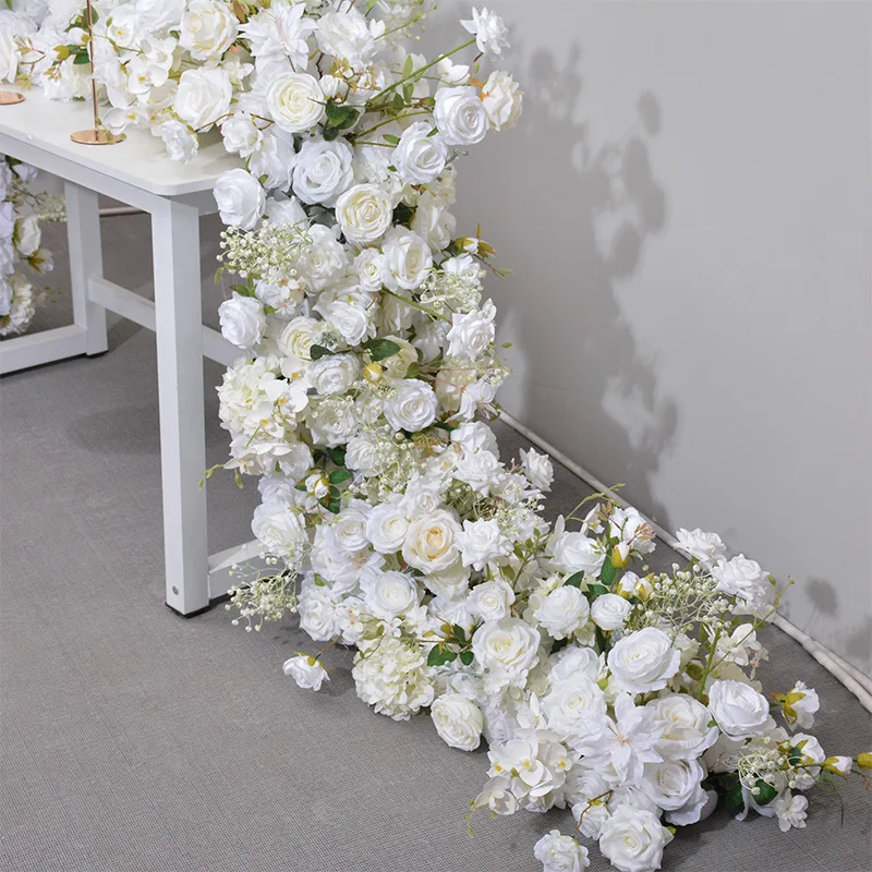 Luxury White Wedding Floral Runner Arrangement Banquet Event Table Centerpieces Row With Candleholder Rose Orchid Flower Row