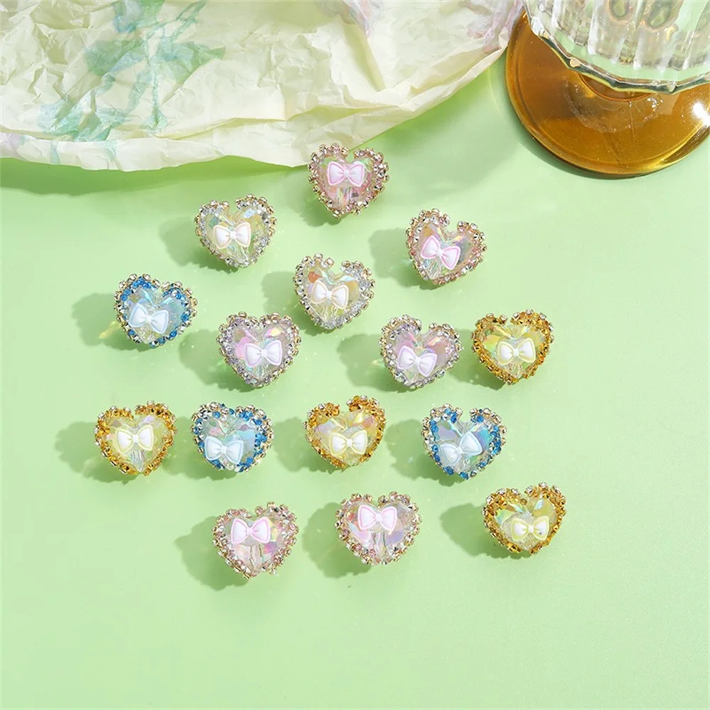 ST06 Cute Fashion Love Heart Butterfly Drill Flowers Straight Hole Handmade Loose Bead Ball Pen Mobile Phone Chain Beaded