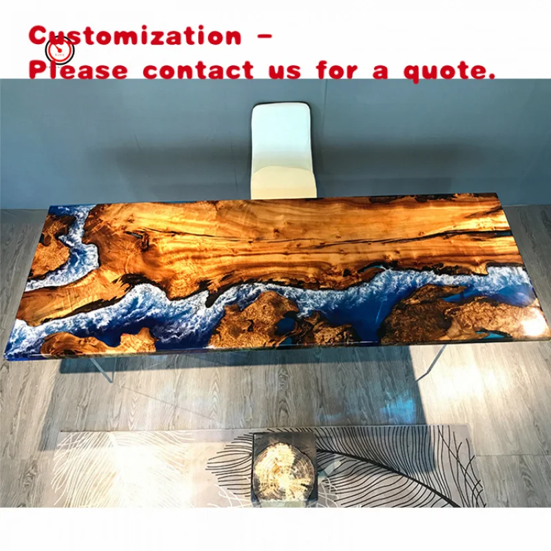 custom.TT OEM&ODM Custom Modern Popular Design Epoxy Resin Map River Rectangle 8 Seater Wood Dining Table