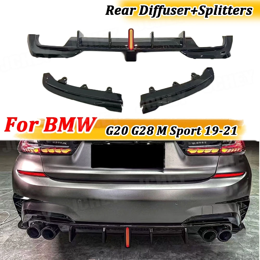 

JCHEY Car Rear Lip Diffuser Splitters for BMW 3 Series G20 G28 M Sport 2019-2021 ABS Body kits Rear Lip Spoiler With LED Car