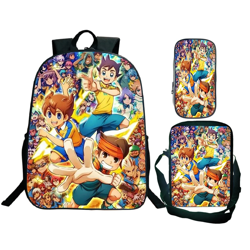 3Pcs Set Inazuma Eleven Go Amine Backpack for Boys Girls Large Capacity Children Backpack Kids Cartoon School Bag Travel Bookbag