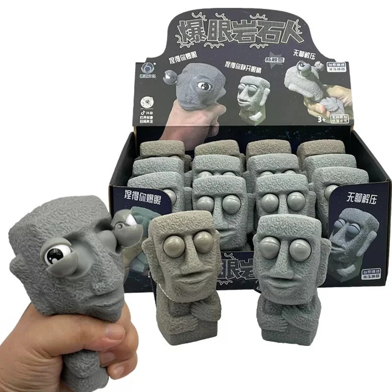 1PC Langzaam Rebounds Moai Standbeeld Squeeze Ogen Geïnteresseerd Uitdrukking Ontspant Stress kinderen Gift Stone Man Releases Stress speelgoed