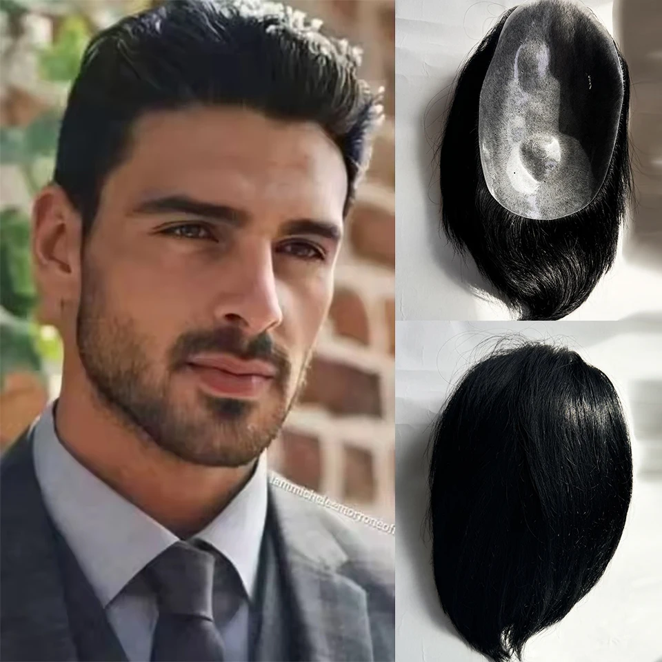 

15x20cm Back Style Male Hair Prosthesis Full Skin PU Toupee Men Durable Wigs For Men 100% Human Hair System Unit Capillary Prost