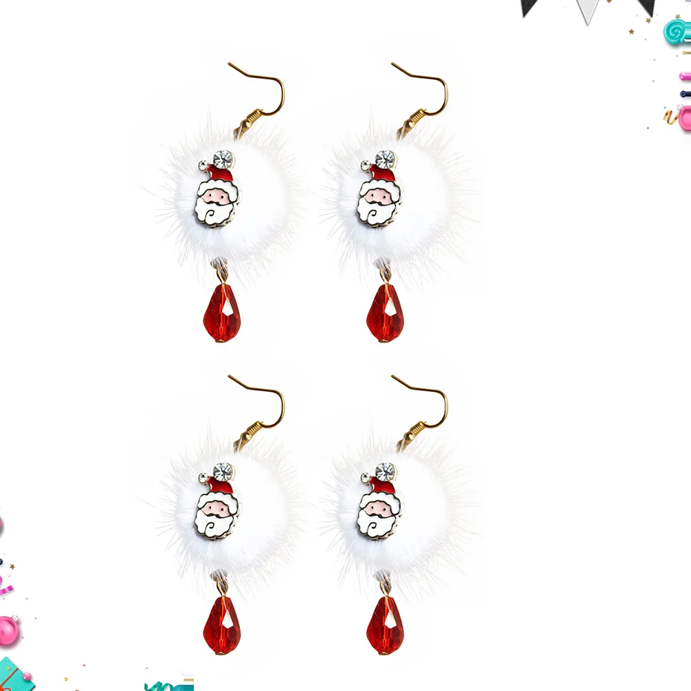 

2Pairs Santa Claus Earrings Christmas Jewelry Decoration Crystal Dangle Elegant Christmas Party Present Ball Earrings