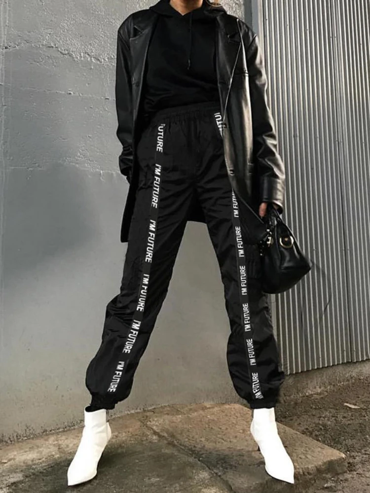 HOUZHOU Sweatpants Trousers Women Hip Hop Loose Jogger Mujer Sporting Elastic Waist Black Casual Combat Streetwear Fashion image 3