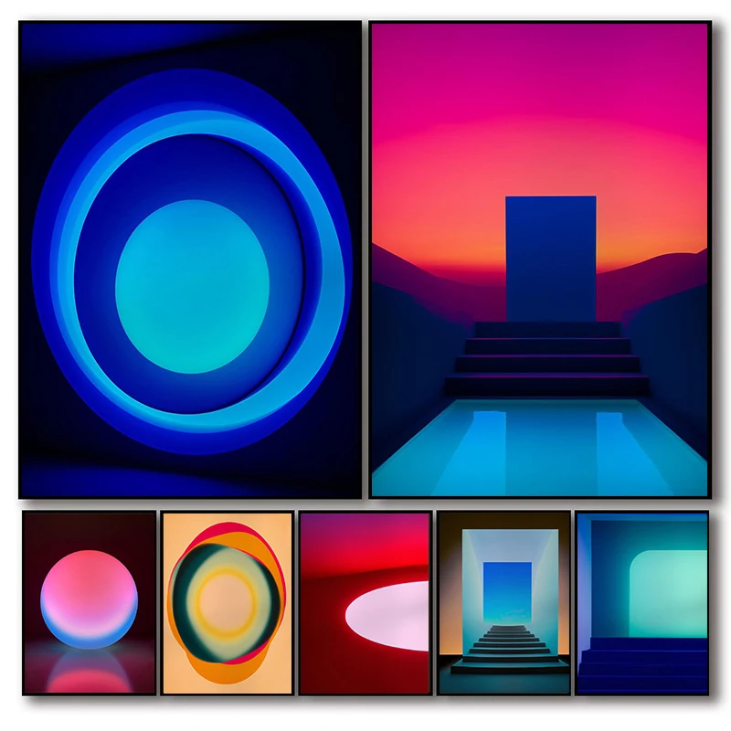 (2D Canvas Painting) James Turrell Abstract Geometric Posters Space Azure Light Cavern Prints Inspired Canvas Painting Wall P