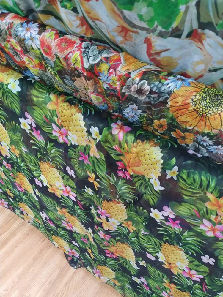 High-quality Flowers Printing Chiffon Silk Fabrics Cloth Factory Custom Summer Thin Shirt Dress Sewing Scarf Fabric by the Meter