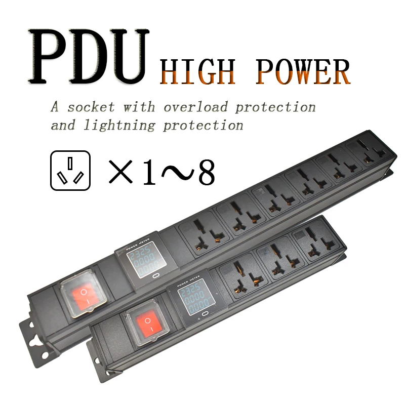 

PDU power board network cabinet rack C14 port desktop 16A universal socket 1-9AC with ammeter digital display wireless socket