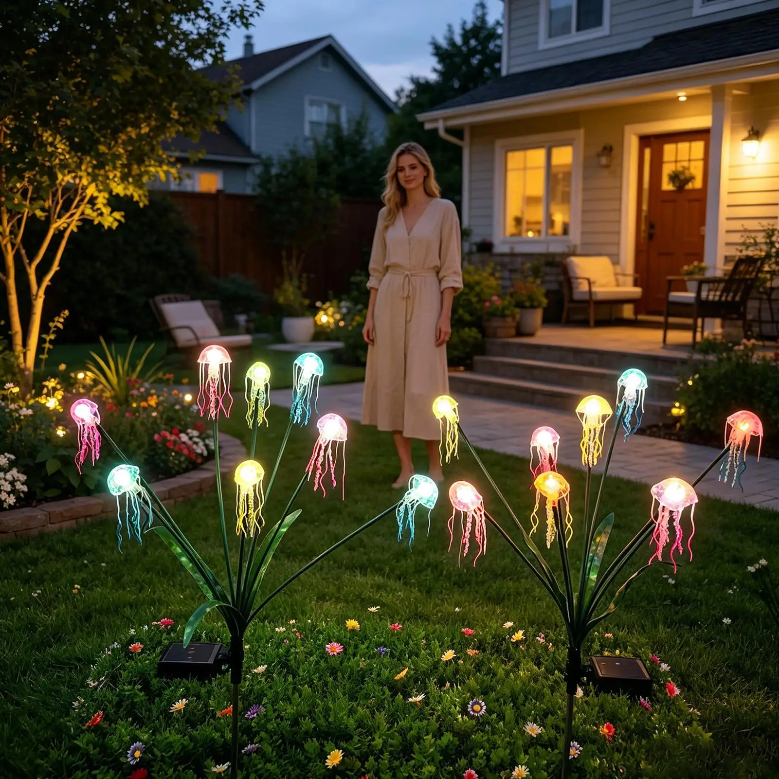 Garden Solar Lights with Jellyfish Design Waterproof Pathway Lighting Outdoor Solar Lights for Yard for Outside Patio Yard
