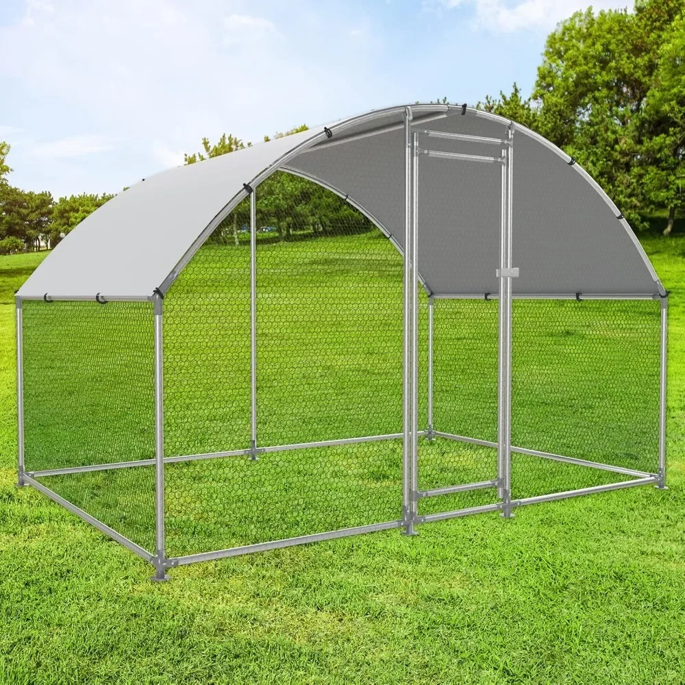 

Metal Chicken Coop Walk-in Poultry Cage with Water-Resident and Anti-UV Cover Outdoor Chicken Run Pen with Round Roof