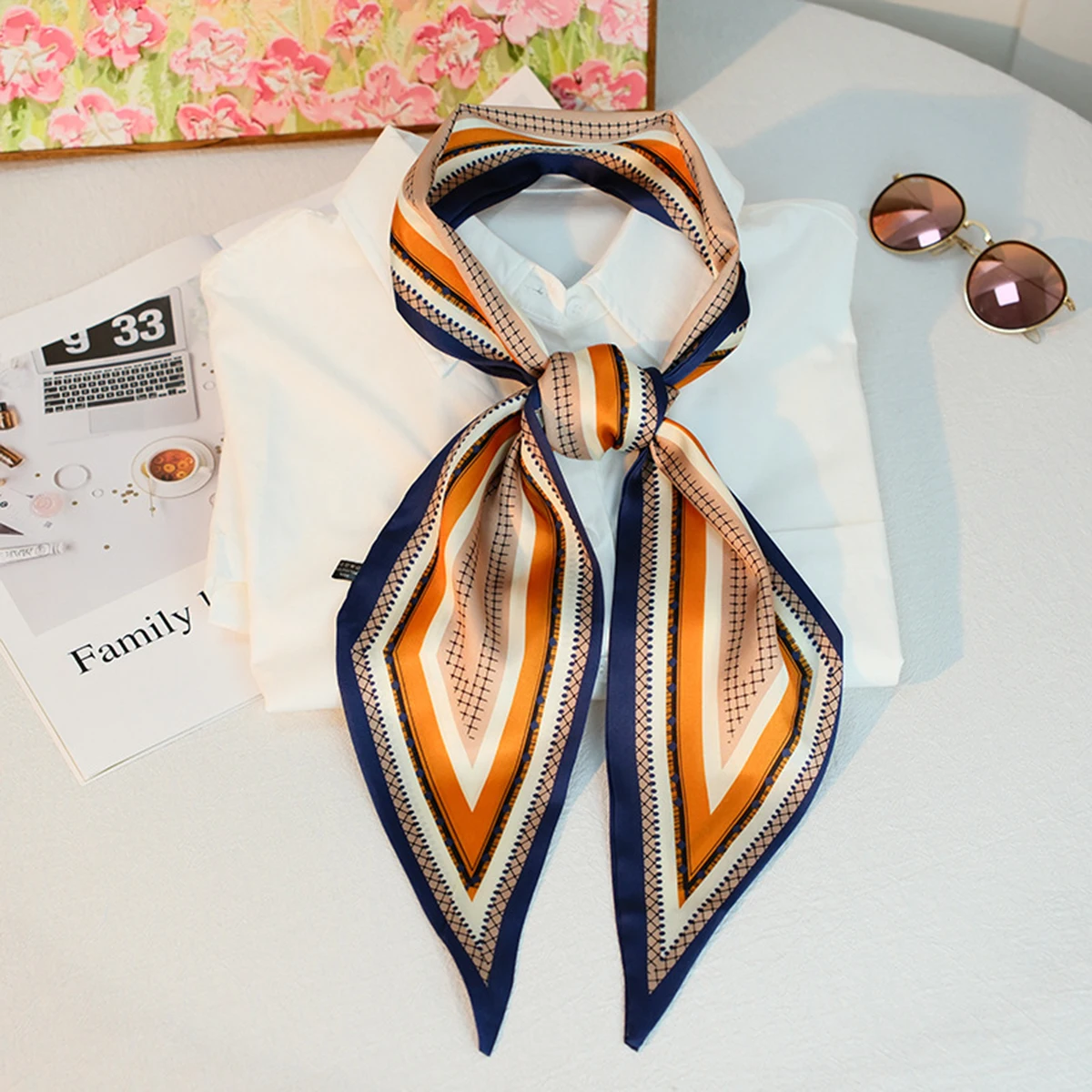 

Hioyiwse головной платок, шарфы для волос на шею для женщин, кошелек, сумка, шарфы для сумок, шелковистый длинный тонкий атласный платок, модный