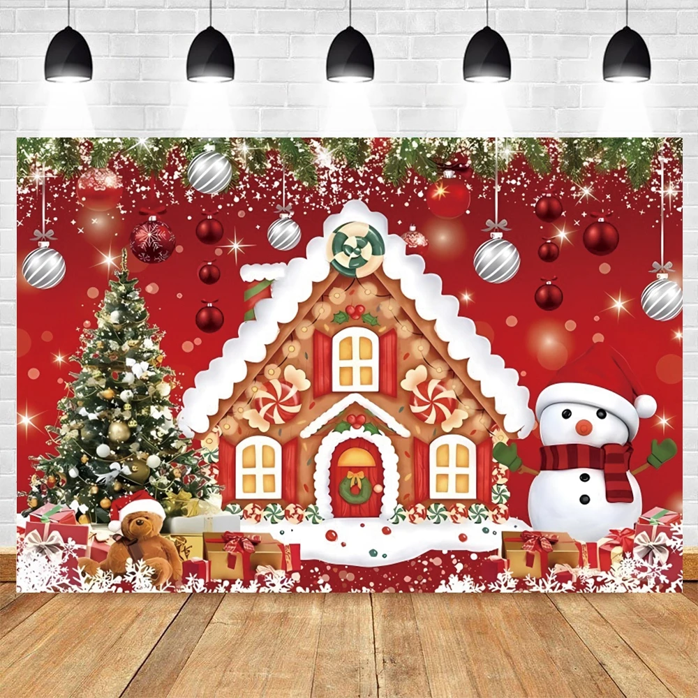 Red Christmas Photography Backdrop Xmas Ball Glitter Bokeh Sparkle Star Winter Snowflake Snowman Kids Portrait Photo Background