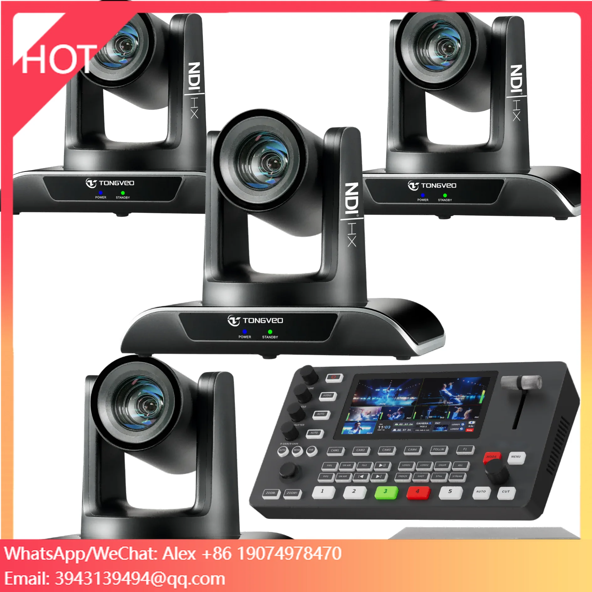 30X Zoom Live Streaming System With AI Auto Tracking NDI PTZ Camera + Video Switcher Mixer For Large Events And Broadcast