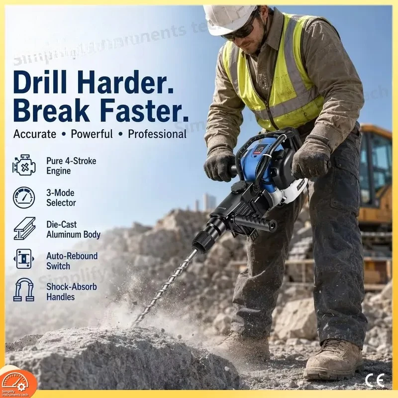 Impact Drill 4 Stroke Hand Held Concrete Rock Stone Crushing Mining Reamer Heavy Duty Portable Power Tool for