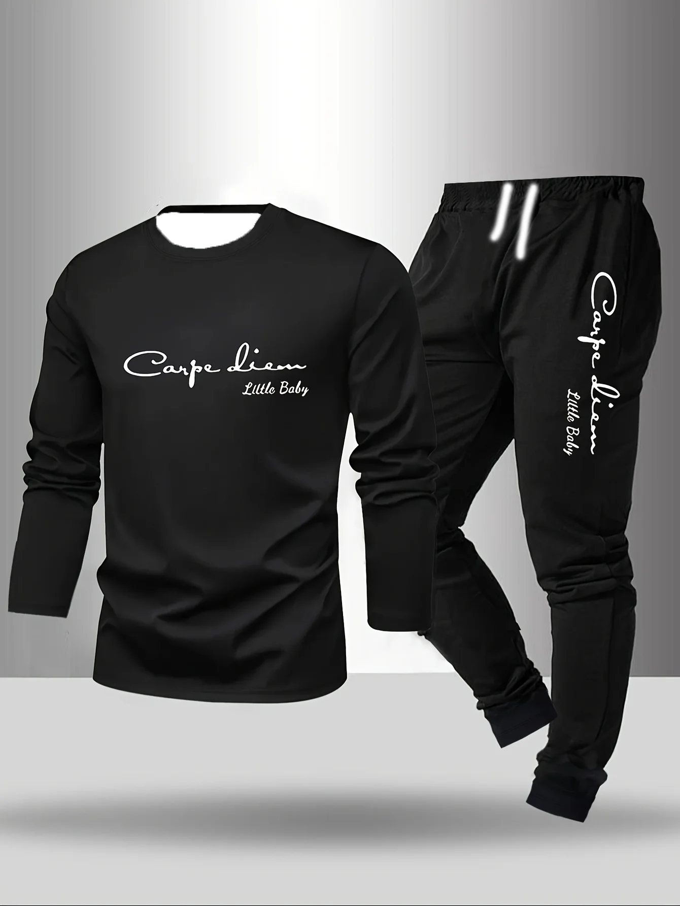 

2-piece Men's Autumn And Winter Long Sleeved Pants Fashion Trend Letter Pattern Base Shirt Home Suit Set