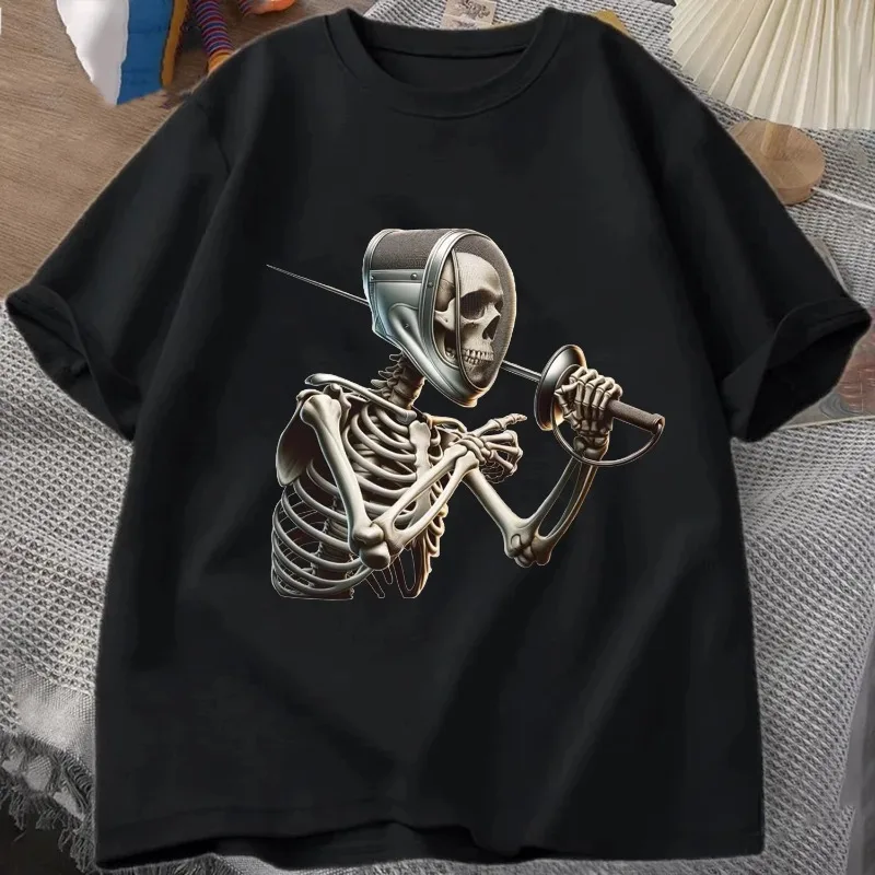 Camiseta deportiva gótica para entrenador de esgrima, camiseta deportiva de Halloween, traje de verano para hombre, Top de manga corta con cuello redondo, ropa deportiva informal de algodón