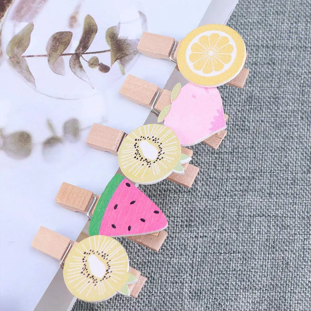 3Packs Wooden Photo Clips Fruits Style Thick Sturdy Clips for Memo Table Number Photo Collage DIY Decoration