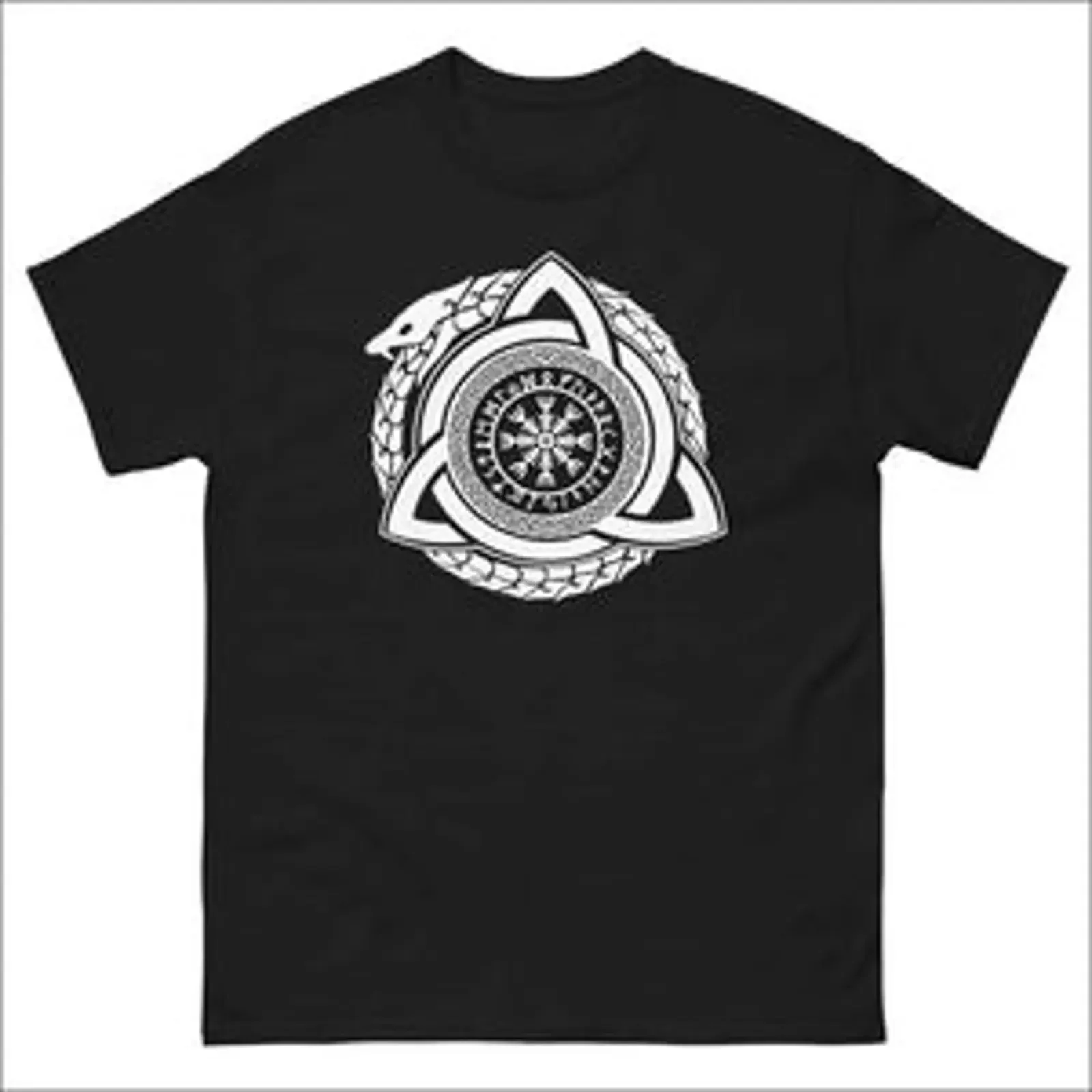 Jormungandr With Triskelion T shirt Black and Navy Northlord vintage Washed designer clothes Stylish Versatile Stretched