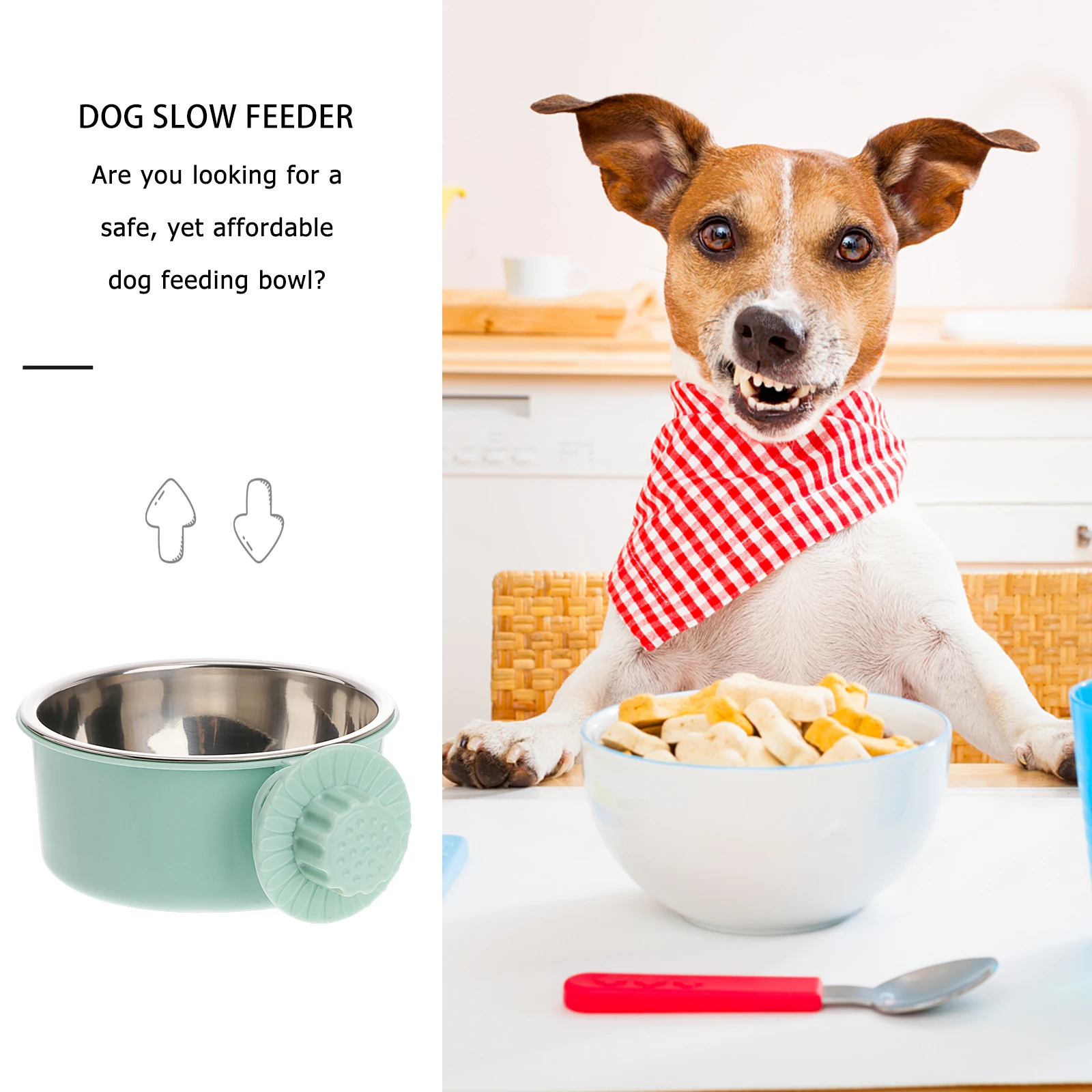 

Stainless Steel Pet Feeder Double Layer Cage Mounted Easy Clean Durable Food Water Bowl For Dogs Cats Lightweight Green Middle