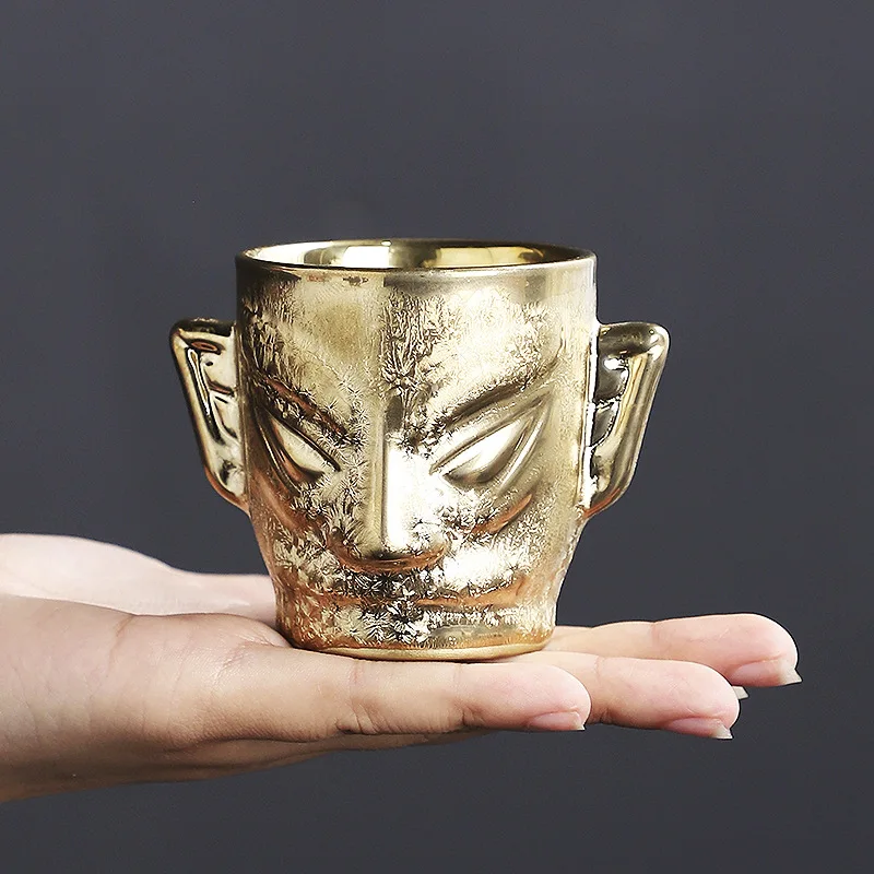 Chinese Design Sanxingdui Bronze Mask Master Cup Bubble Tea Bowl Large Tea Cup Single Tea Kiln Turned Teacup Gifts