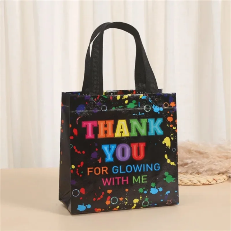 

24PCS Portable Black 20x20x9cm Non-woven Printed Bag DIY Party Birthday Waterproof Takeaway Shopping Carrier Gift Tote Pouches