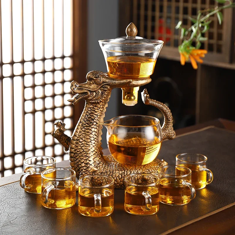 

New Arrivals Creative Dargon Teapot Full Automatic Glass Tea Set Pu'er Oolong Magnetic Suction Cup Teapot Dropshipping