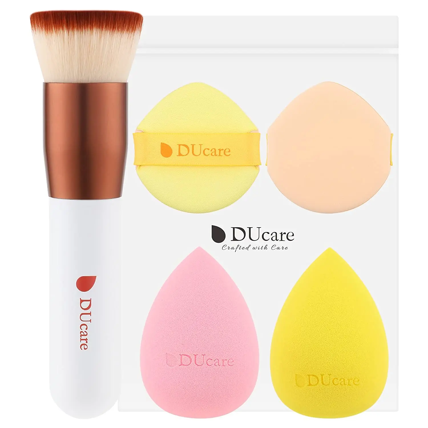 DUcare Foundation Brush with Makeup Sponge Flat Top Brush Synthetic Hair Liquid Blending Powder Beauty Makeup Cosmetic Blender